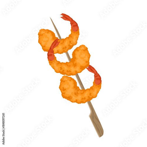 Shrimp tempura, yakitori with different quantities, shrimp in batter for Asian fast food and takeaway restaurants