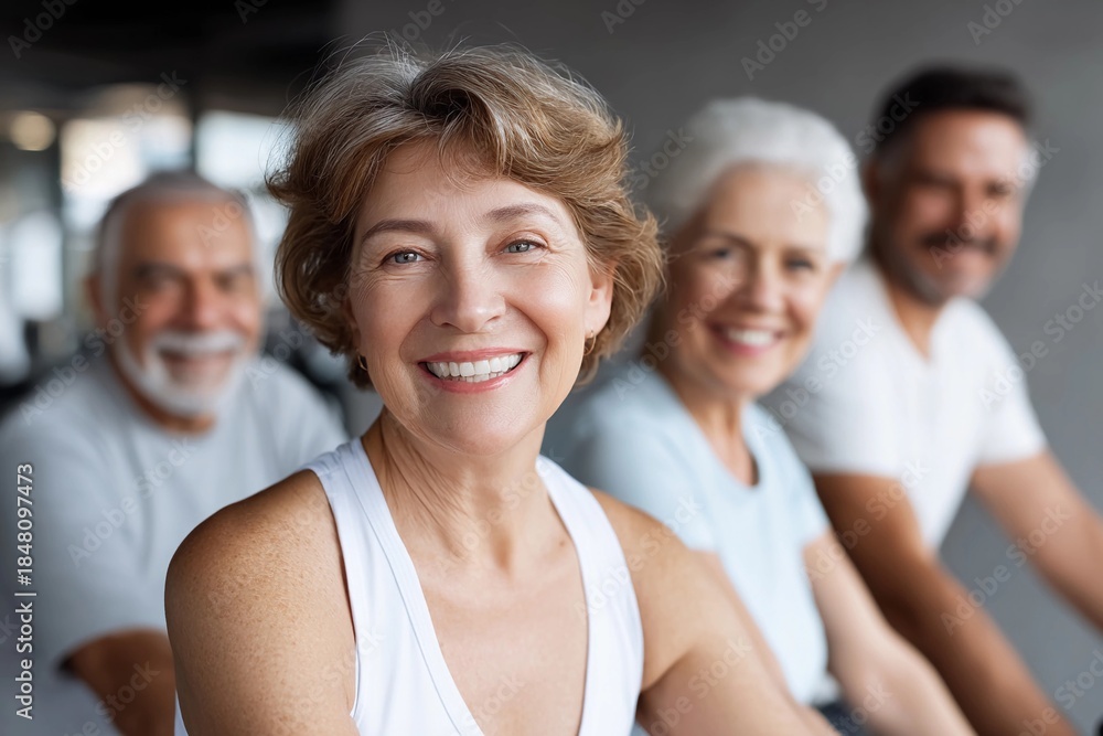 Smiling group of seniors at a community center event