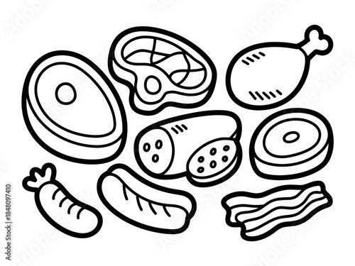Various Meat Cuts and Sausages Illustration