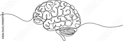 Continuous one line drawing of human brain. Hand drawn minimalism style, brain line art vector illustration. one line Icon drawing