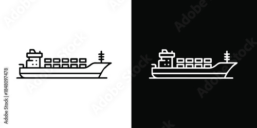 ship cargo container freighter silhouette outline vector logo
