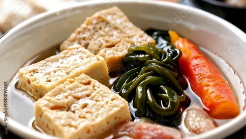 Delicious Japanese Cuisine - A Hearty Bowl of Tofu and Vegetables.