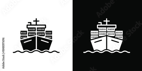 ship maritime shipping icon flat black white contrast vector design