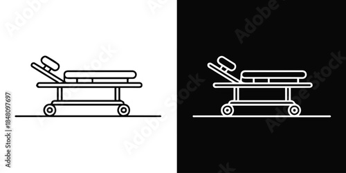 stretcher medical gurney line icon set black and white vector
