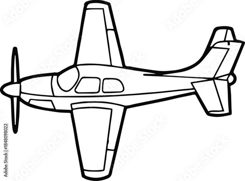 airplane outline sketch angled top down cockpit and wing detail