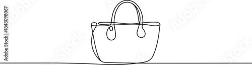 Lady's bag single line art vector illustration. Woman bag continuous one line drawing, Shopping bag icon. one line Icon drawing