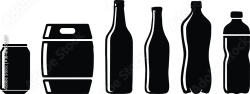 bottle vector silhouettes collection of cans glass and plastic