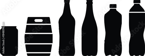 bottle recycling icons silhouettes of glass plastic containers