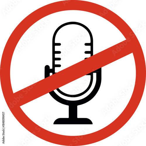 No microphone sign prohibition symbol for audio recording flat vector illustration for silence and privacy concepts isolated on white background