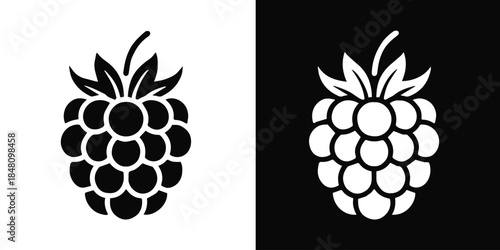 raspberry icon black and white vector fruit logo design