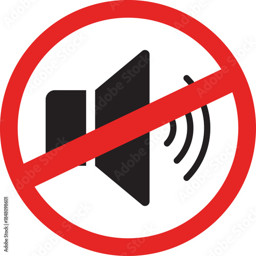 Mute speaker icon prohibition sign indicating no sound or silence vector graphic for communication and alerts