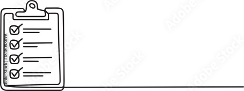 Clipboard with checklist icon continuous one line drawing of outline vector illustration. one line Icon drawing