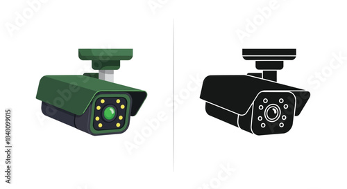 Side by side view of a security camera in color and black and white