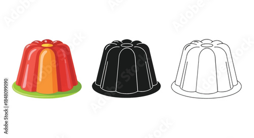 Three variations of a jelly dessert presented in different styles