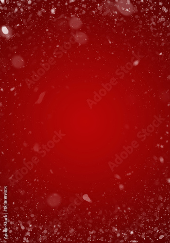 Fondo navideño rojo abstracto de navidad con nieve cayendo y efecto bokeh