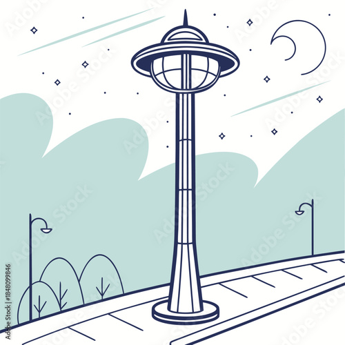 A vintage black metal streetlight lantern hangs from an old retro lamppost pole in this vector illustration design of a classic city street lamp object