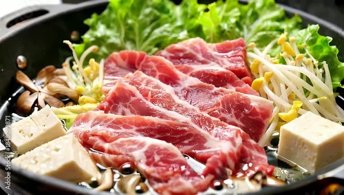 Delicious Korean BBQ Dish with Fresh Ingredients and Meats.