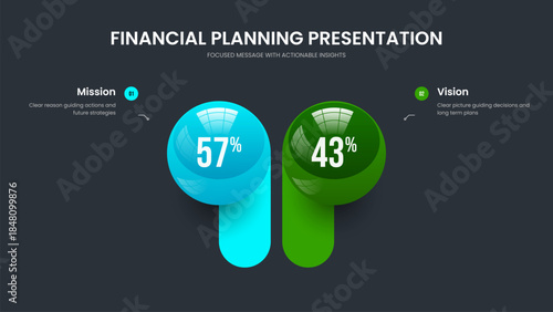 Professional Performance 2 Step Chart Frame Template. Marketing Portfolio Two Option Graph Slideshow Layout. Modern Strategy Slide Design Vector Illustration.