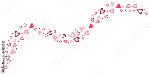 Love valentine background with red, pinks petals of hearts on transparent background. Vector banner, postcard, background.The 14th of February, red heart on white background