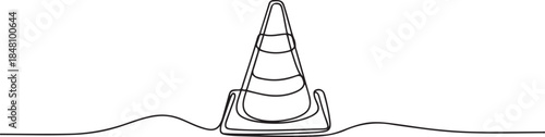 Traffic cone continuous one line drawing, vector illustration. Editable stroke. one line Icon drawing
