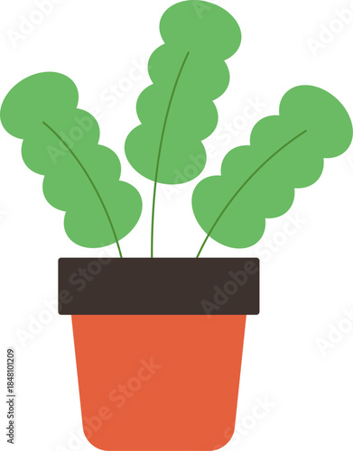 Simple Flat Style Potted Plant with Green Leaves Illustration