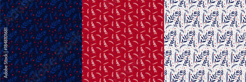 Winter Christmas florals seamless pattern christmas set, Christmas wrapping paper, vector