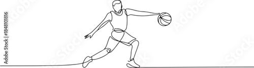 One continuous line drawing of Basketball sports vector illustration. one line Art icon drawing