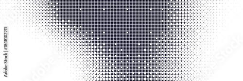 Bitmap gradation background with a pixel pattern gradient. 8-bit retro style glitch effect. Black texture with halftone grain.
