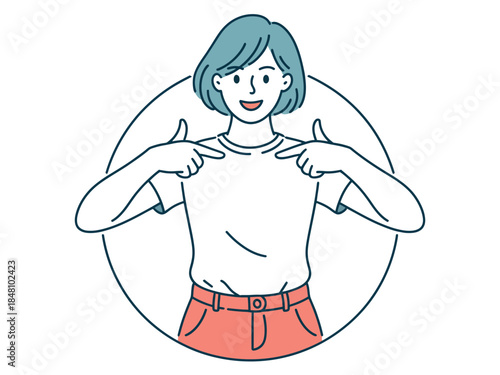Smiling Woman Pointing Herself Cartoon