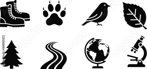 Outdoor adventure icons for travel and nature lovers