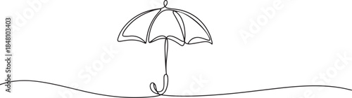 Continuous one line drawing of umbrella. One line drawing illustration of opened umbrella. Umbrella line drawing vector. one line Icon drawing