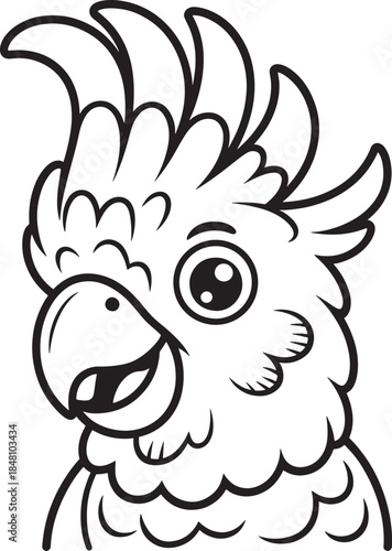 cockatoo head cute cartoon with a happy expression for a children's coloring page
