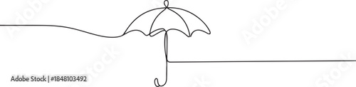 Continuous one line drawing of umbrella. One line drawing illustration of opened umbrella. Umbrella line drawing vector. one line Icon drawing