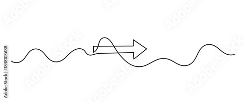 Arrow pointing right, line continuous drawing vector. One line Arrow pointing right, vector background. Arrow pointing right, icon. Continuous outline of a Arrow