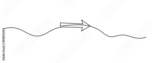 Arrow pointing right, line continuous drawing vector. One line Arrow pointing right, vector background. Arrow pointing right, icon. Continuous outline of a Arrow