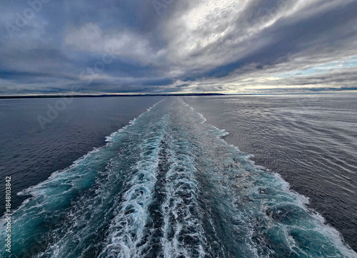 wonderful view of the sea from a cruise ship at sunset with sea and sun