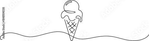 Ice cream, gelato one line vector sketch, continuous outline illustration. one line Icon drawing