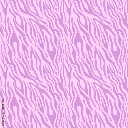 Seamless abstract zebra pattern with flowing organic lines in purple tones, modern animal print background for fashion and textiles