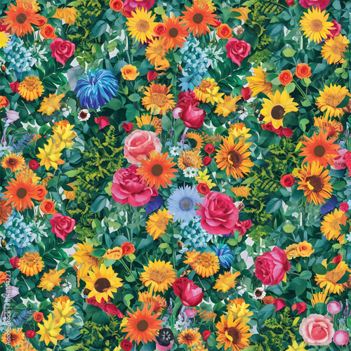 Floriculture Fabric wildflower meadow floral pattern wallpaper for a vibrant and natural aesthetic