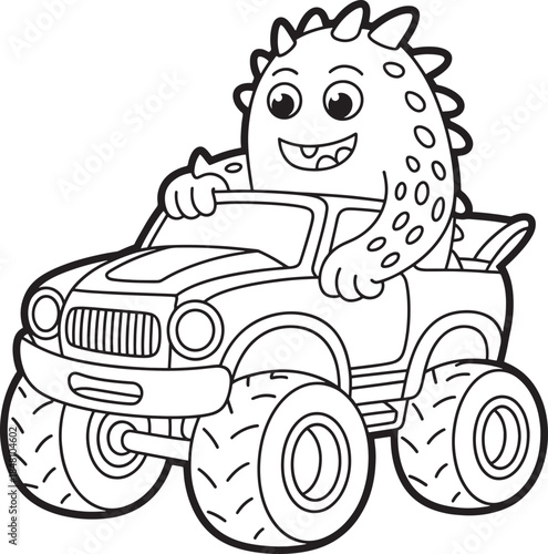 monster driving a monster truck line art for coloring silhouette line art illustration royalty free stock photos premium quality