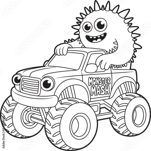 monster driving a Cute monster truck fun cartoon line art silhouette line art illustration royalty free stock photos premium quality