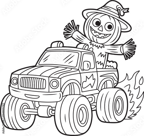 Spooky scarecrow driving a monster truck line art coloring page silhouette line art illustration royalty free stock photos premium quality