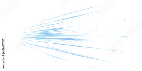 Abstract blue light streaks creating a dynamic motion effect on a white background