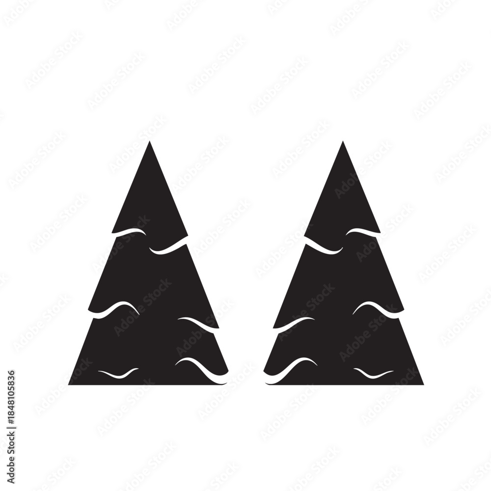 Fototapeta premium Two black triangular shapes with white wavy lines inside on a white background