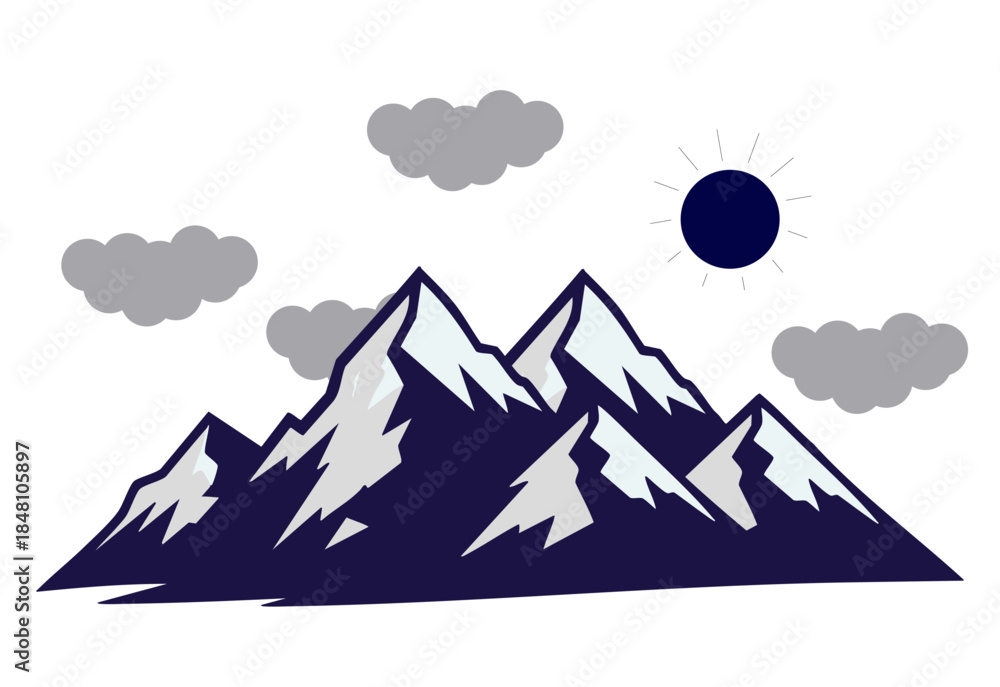 Fototapeta premium Creative Vector Mountain Background with Clouds and Sun