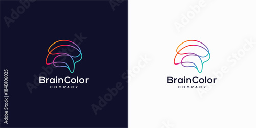 modern Brain simple line logo design vector illustration