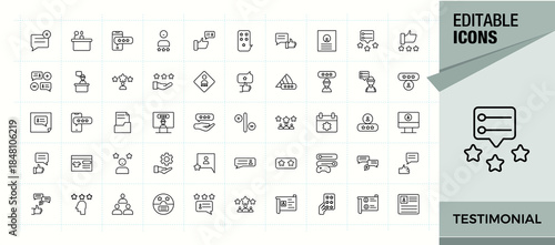 Testimonial line icon set. Minimalist editable vector stroke. Related to positive, experience, rating, appreciation, comment, review. Editable stroke. Vector illustration. Appreciation icon set.