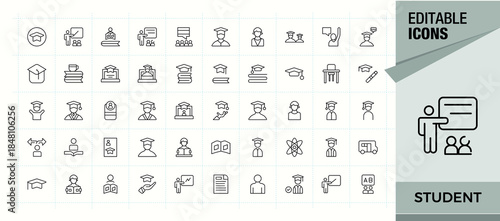Student line icon set. Included learner, school, study, learning, teach, reader and more. Learner icon set. Sign and Symbol. Vector illustration.