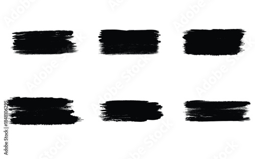 Six black brush strokes on a white background