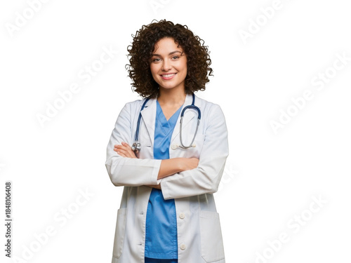 Confident female doctor with stethoscope standing with crossed arms